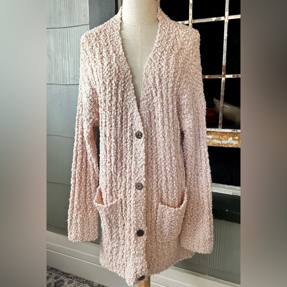 MIRACLE Light Blush Pink Popcorn Knit Cardigan Sweater - Picture 2 of 5